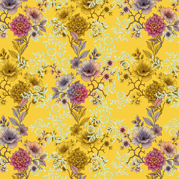 beautiful allover digital geometric and floral design pattern textile illustration seamless