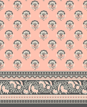 beautiful allover digital geometric and floral design pattern textile illustration seamless