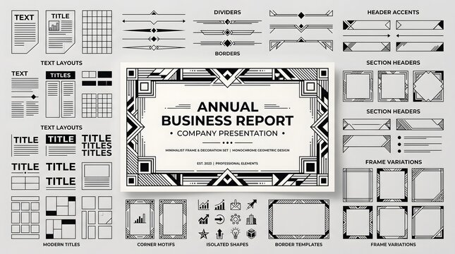 Art deco business report layouts and decorative frames