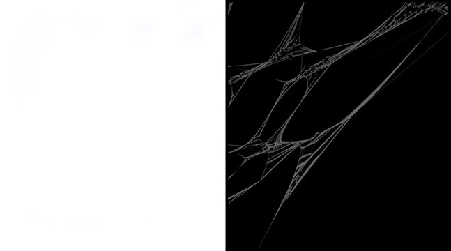 Spooky spider web illustration on black background. Creepy cobweb texture for Halloween. Realistic white silk threads for horror design.