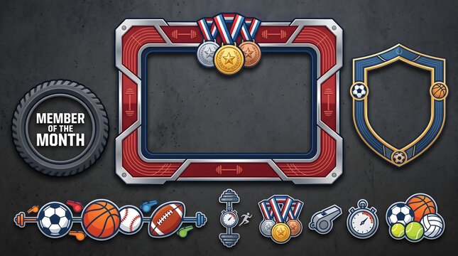 Sports award frame and game element set for leaderboard