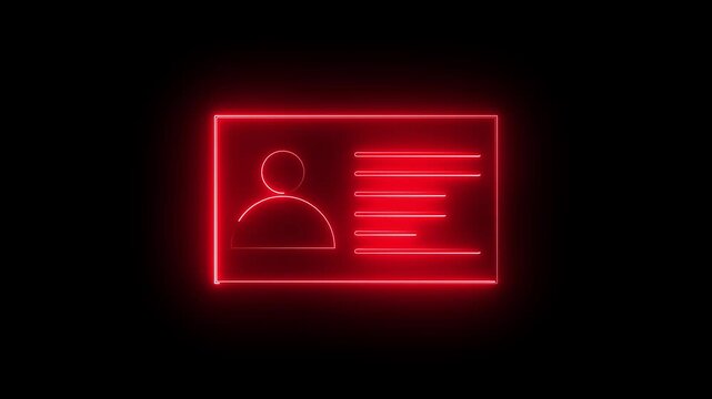 Red Neon glowing digital identity card icon vector illustration glowing line art user profile icon sign personal data verification security card background graphic animation element concept.