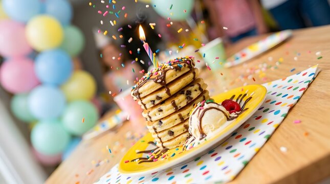Chocolate Chip Pancake Stack for Kids Party Breakfast
