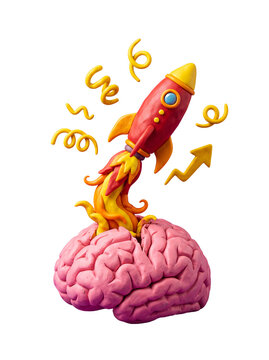 Clay Brain Launching Rocket Concept for Brainstorming Innovation and Startup Idea