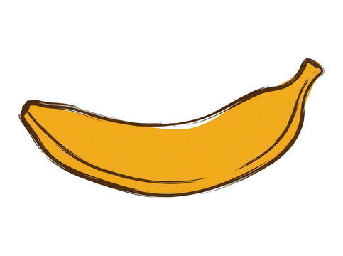 Eine minimalistische, handgezeichnete Illustration einer einzelnen gelben Banane mit braunen Konturen und wei&szlig;em Highlight auf wei&szlig;em Hintergrund.