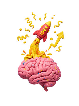 Clay Brain Launching Rocket Concept for Brainstorming Innovation and Startup Idea