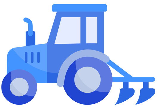 Blue agricultural tractor with plow 