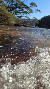 Sunlit River Water Splashing in Blue Mountains National Park