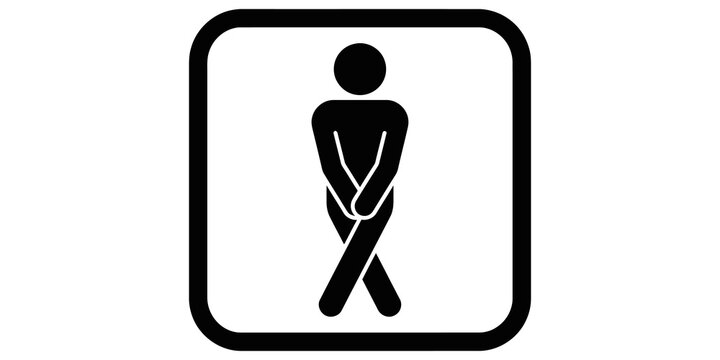 Restroom sign icon showing person needing toilet with urgent posture for public facilities.