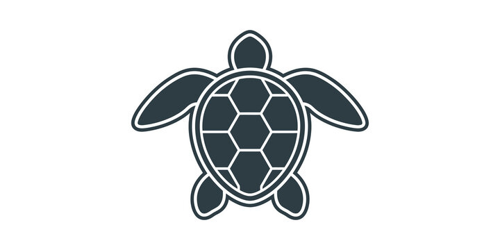 Sea turtle silhouette icon featuring detailed shell pattern for marine biology conservation and ocean wildlife projects.