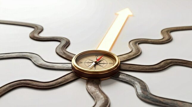 Compass With Golden Arrow on Winding Path