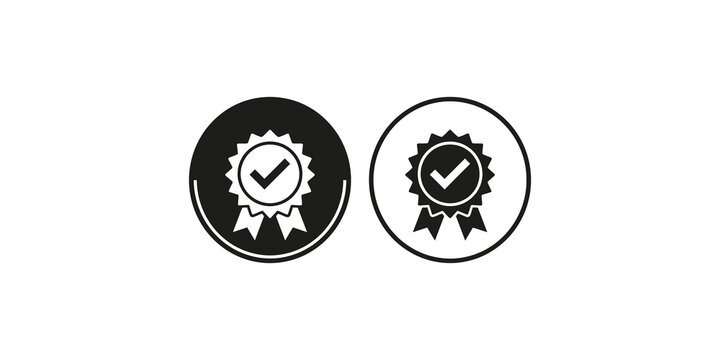 Quality award badge icon with checkmark symbol for certification and business excellence standards.