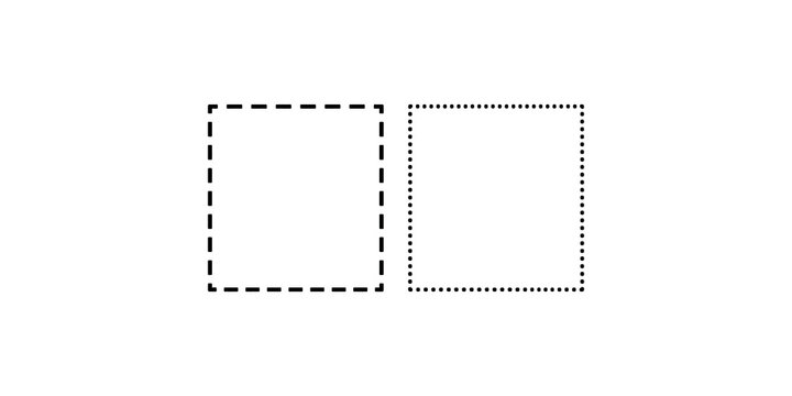 Dashed and dotted square frames with minimalist geometric borders for graphic design projects.