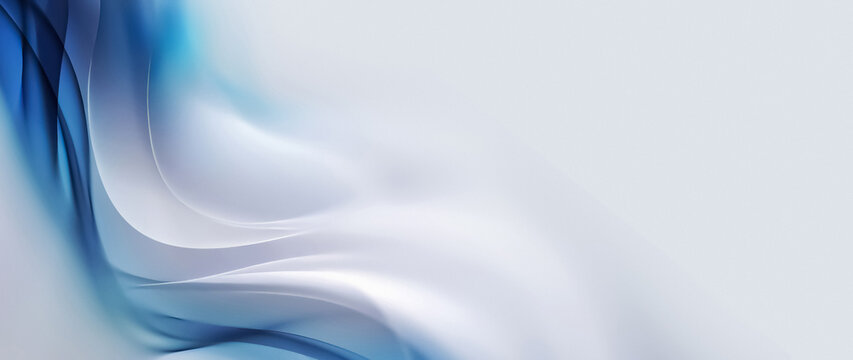 Abstract white background with elegant blue fluid curves and spacious copy space