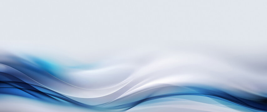 Abstract white background with elegant bottom blue fluid waves and copy space