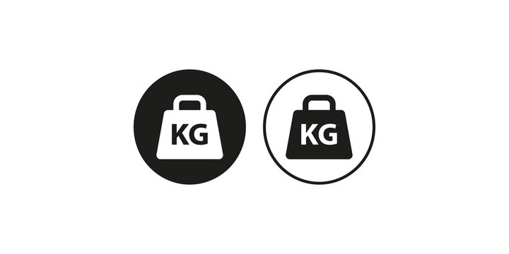 Weight load icon with kg letters in circular black and outline style for cargo measurement.