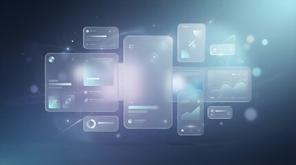 Fototapeta premium Futuristic digital interface with glowing transparent panels.