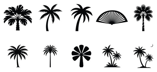 Fototapeta premium Date palm tree silhouette vector collection isolated on white background