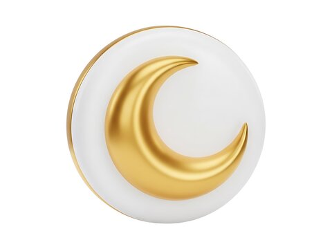 A golden crescent moon icon centered on a smooth white circular background