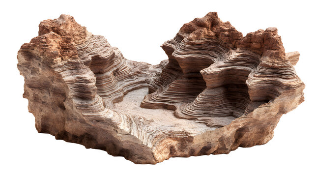 Layered rock strata in a small canyon formation