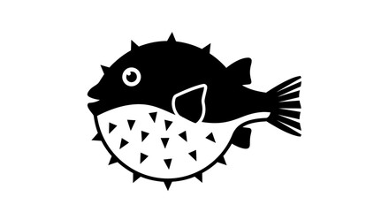 Black and white pufferfish graphic with spikes with illustration wildlife creature seafood marine animal design symbol spiky ocean icon © Ritu