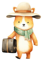 Fototapeta premium PNG Fox hauling a luaggage cartoon hat