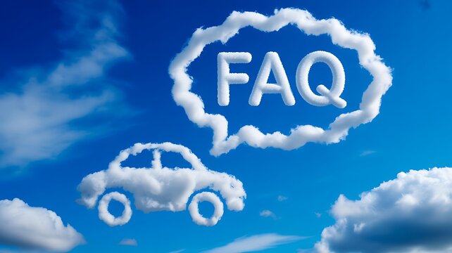 Faq concept with cloud shaped text and vehicle symbols in blue sky