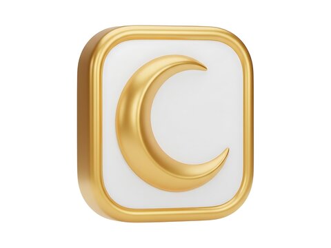 A polished golden crescent moon icon set within a rounded square frame