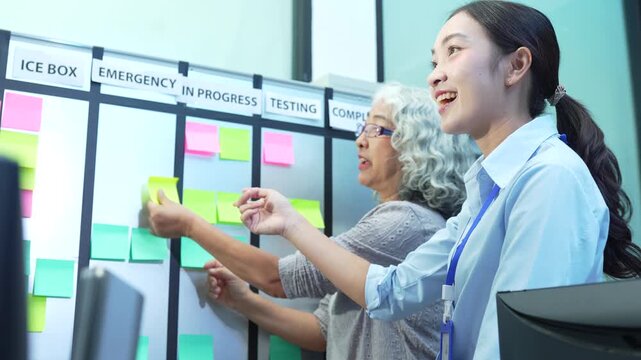 Office brainstorm, Asian people teamwork and development for web layout a software and coding technology.