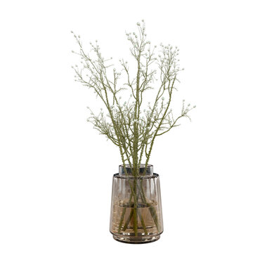 3D Delicate white branches arranged in a clear glass vase, isolated, creating an elegant botanical display for wedding decor, interiors, floral design, seasonal projects decor