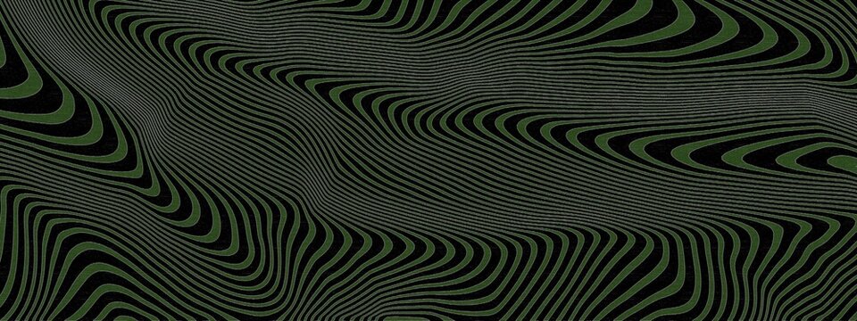 Abstract dark green and black background featuring intricate wavy lines creating a hypnotic moire effect with a modern digital texture