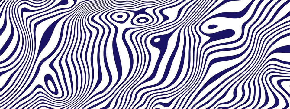 Abstract background featuring a flowing pattern of dark blue wavy lines creating a modern optical illusion on white surface