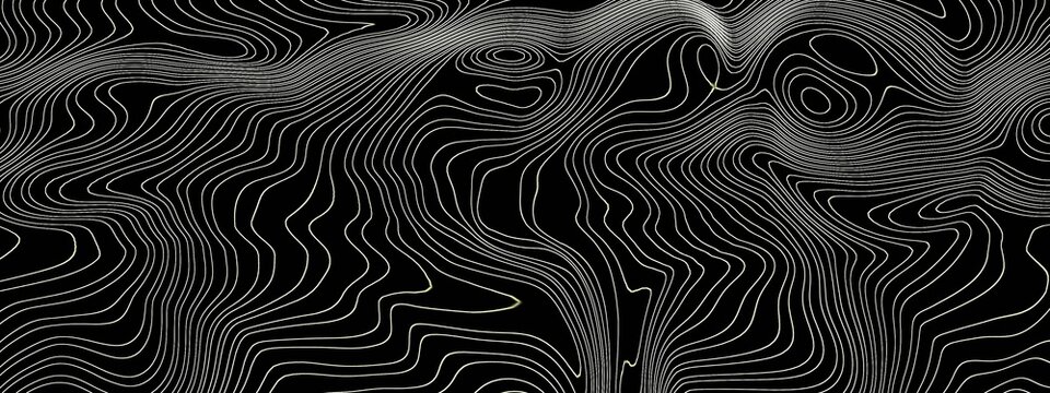 Abstract background featuring intricate white wavy lines creating a complex geometric pattern on a solid deep black backdrop surface