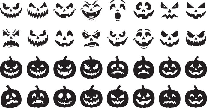 Set of various scary and funny jack o lantern faces for your creative halloween holiday party designs