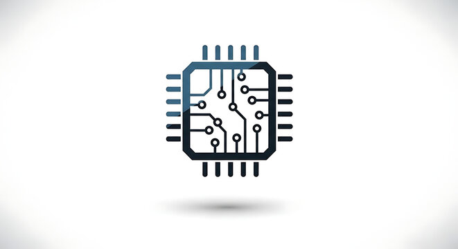 A digital illustration of a computer processor chip icon centered on a white background with circuit board patterns