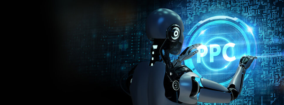 Business, Technology, Internet and network concept. PPC Pay per click payment. Technology digital marketing. 3d illustration