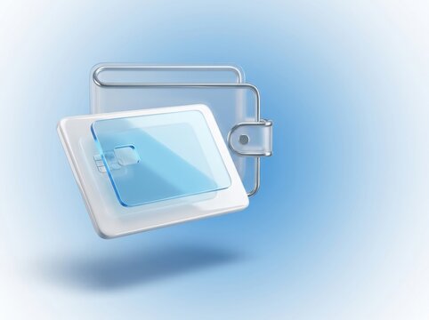 3D digital wallet icon with credit card for online payment and secure financial transactions.