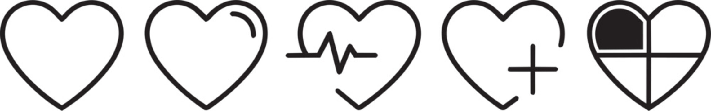 Heart icon in linear design isolated vector signs. Medicine concept. Medical health care. Love passion concept. Heart shape. Romantic design.
