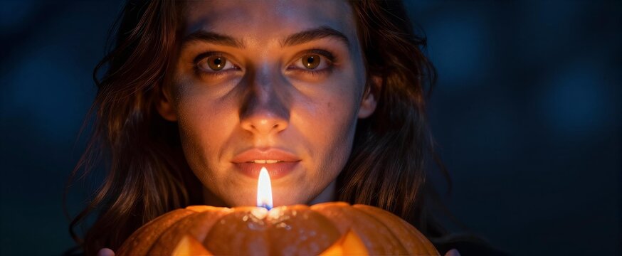 Young Woman With Medium Length Brown Hair Cascades Around Shoulders Complexion Fair Striking Green Eyes Illuminated By Warm Glow