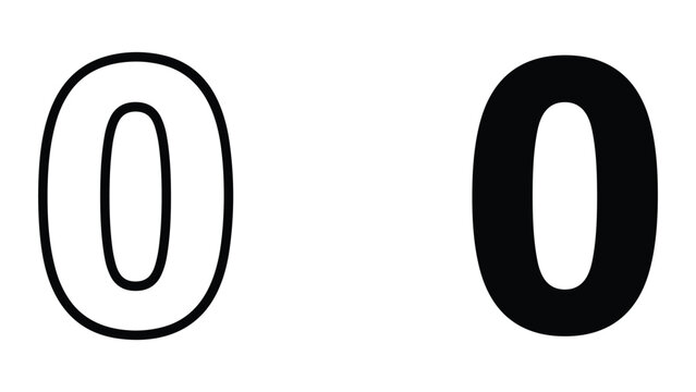 Set of two zero numbers, one outlined and one solid black, isolated on white background