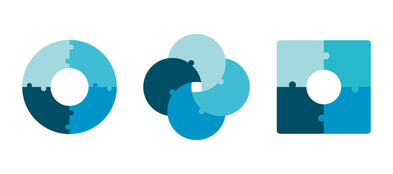 Infographic circle puzzle diagram set. Circular puzzle chart template 4 steps options. cycle diagram for business presentation, segmented concept.