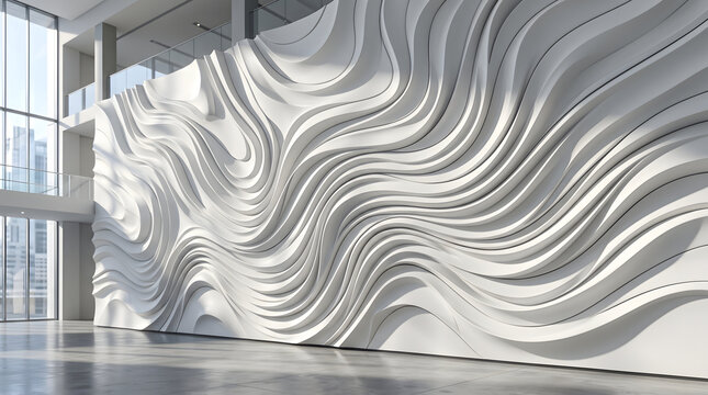 3D wavy white wall with rhythmic shadow patterns