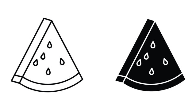 Watermelon slice icon set, vector illustration of fruit wedge with seeds in outline and solid black styles