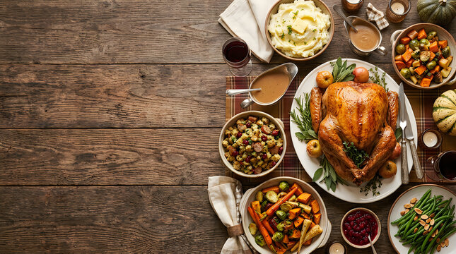 A festive thanksgiving feast roasted turkey mashed potatoes stuffing and all the traditional trimmings for a heartwarming holiday