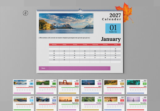2027 Wall Calendar Template with Monthly Photo Layout