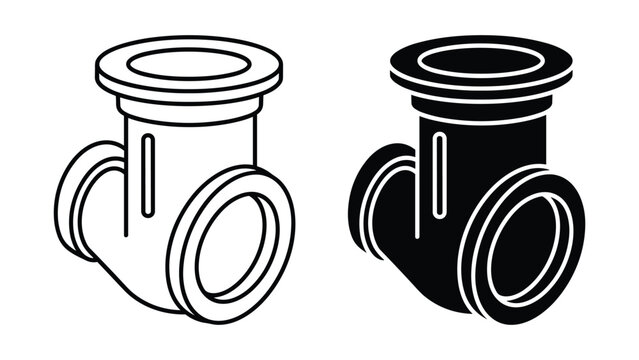 Tshaped pipe fitting icon set, industrial plumbing connector for water or gas systems, vector illustration