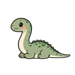 Naklejka premium Cute Brontosaurus cartoon dinosaur lying, chibi kawaii kids nursery PNG