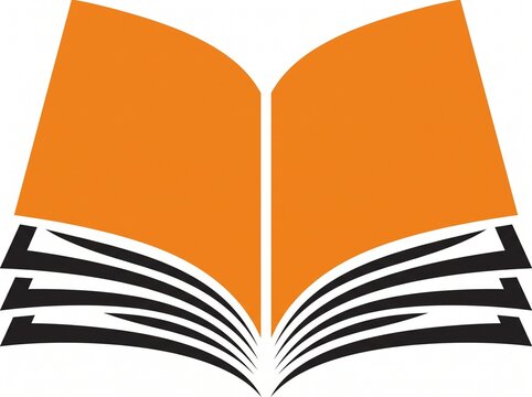 Stylized Open Book Icon with Orange Cover and Black Pages, Minimalist Education and Literature Vector Illustration