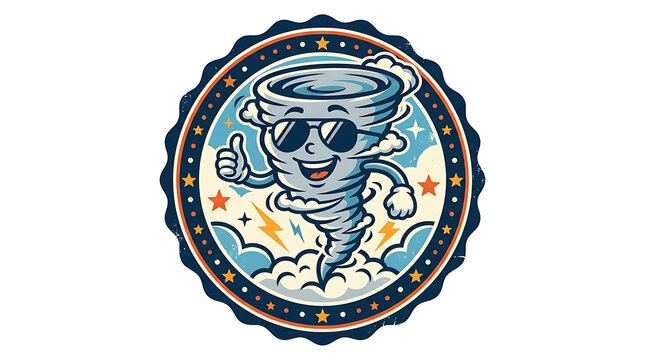 Cool weather tornado mascot retro badge vector illustration