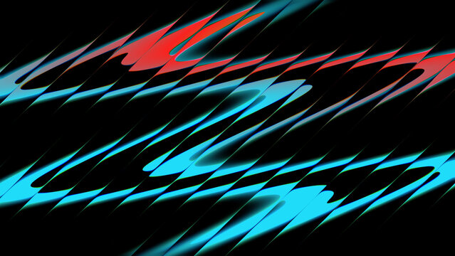 A high quality 3d render featuring vibrant gradient geometric stripes with a polished metallic texture set against a deep black background for design